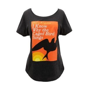 Out of Print Black Tee with Orange Bird Design